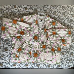 Quilt-style Bomber Cotton Jacket with Pockets and Button Closures